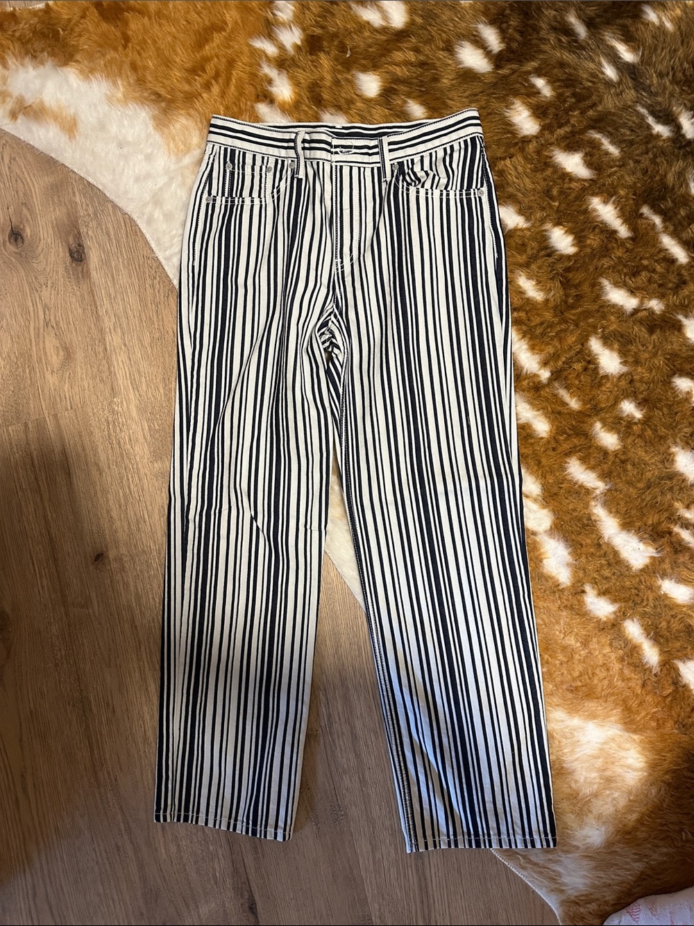 Striped Blue & White Straight-Leg Jeans
